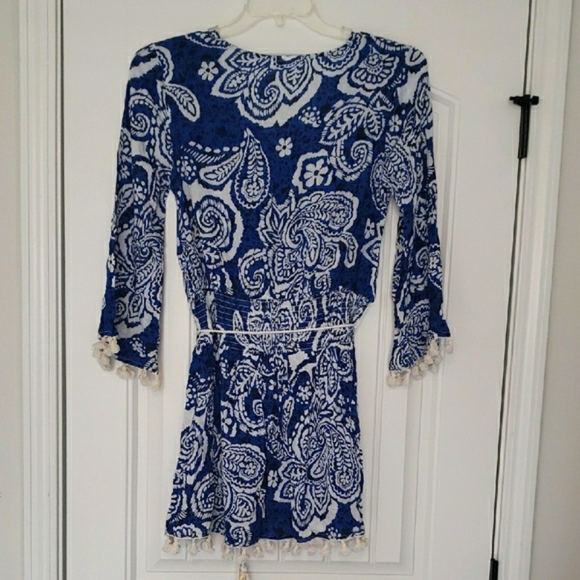 Blue and White Paisley Cover Up Dress - Picture 7 of 13